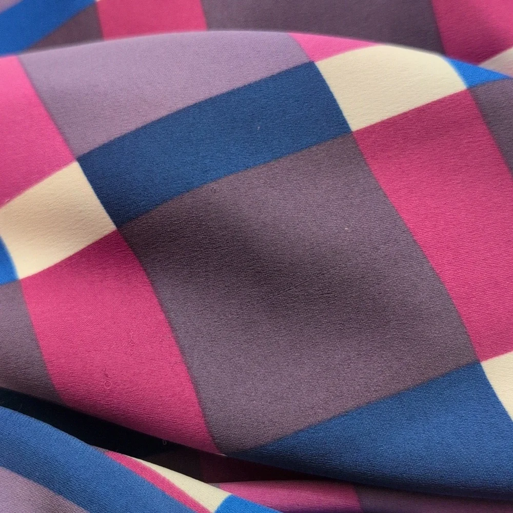 Ann Taylor Factory Plaid Flutter Sleeve Flare Dress | Large | Blue Purple - Picture 2 of 10